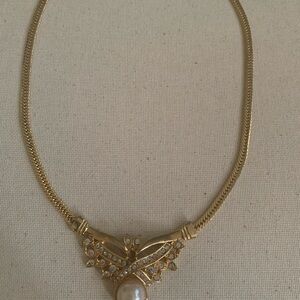 Gold Fashion Faux Pearl & Rhinestone Necklace